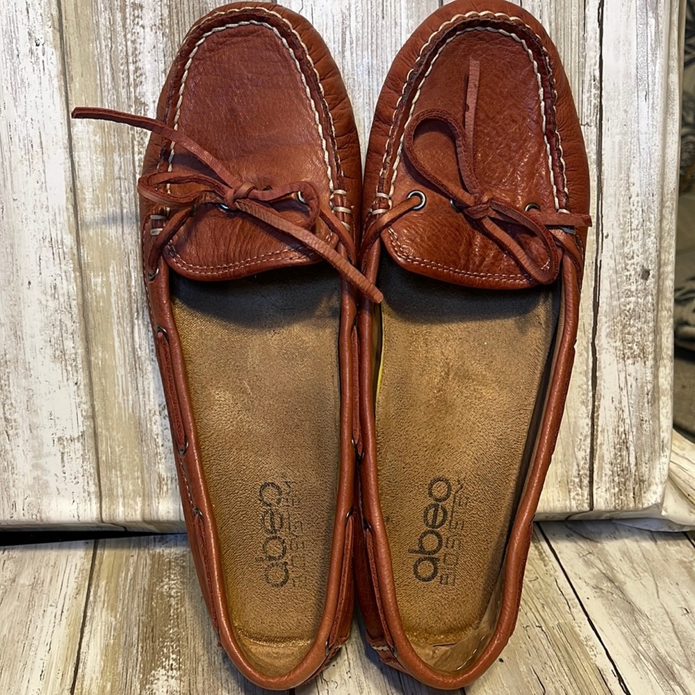Abeo red leather loafers.